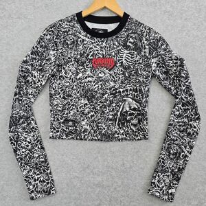 Lurking Class Sketchy Tank Stikker Madness Womens S Black White Skull Crop Top